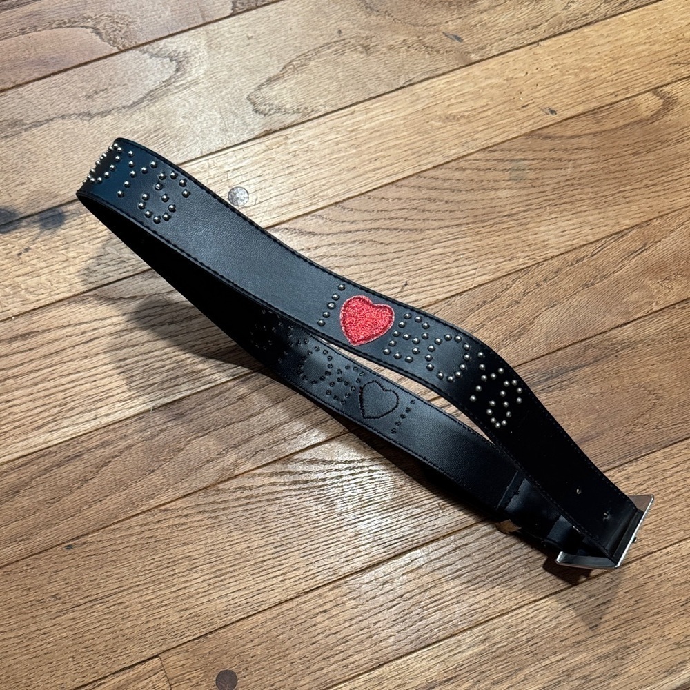Black Belt with Red Heart I Love Boys Studded Design Y2K